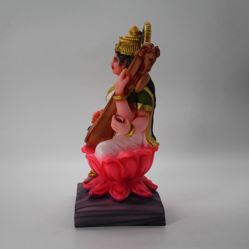 Sarswati Mata Sitting In lotus  Murti/Goddess Saraswati Fiber Statues for Home| Office| Car| Puja Ghar (Multicolour, 7 inch)